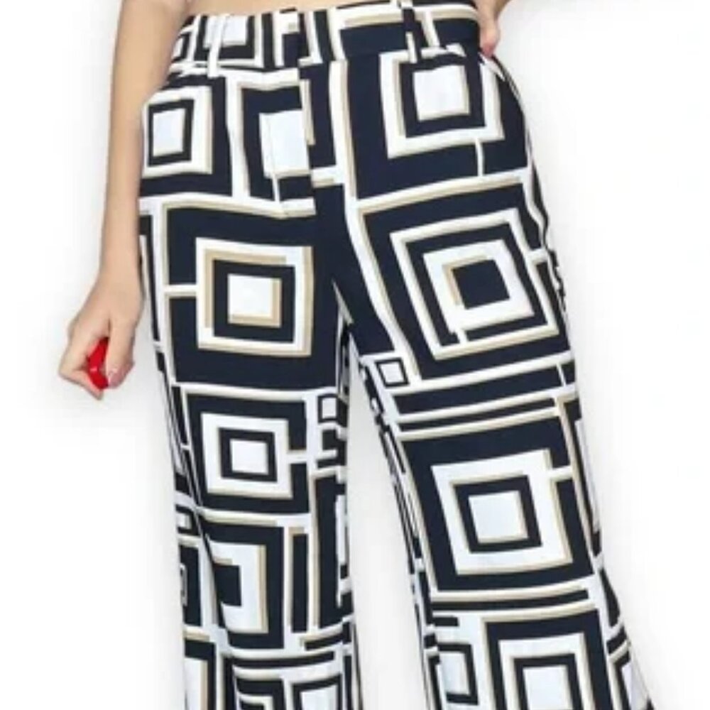 Chico's Deco Square Print Wide Leg Pants Size 0